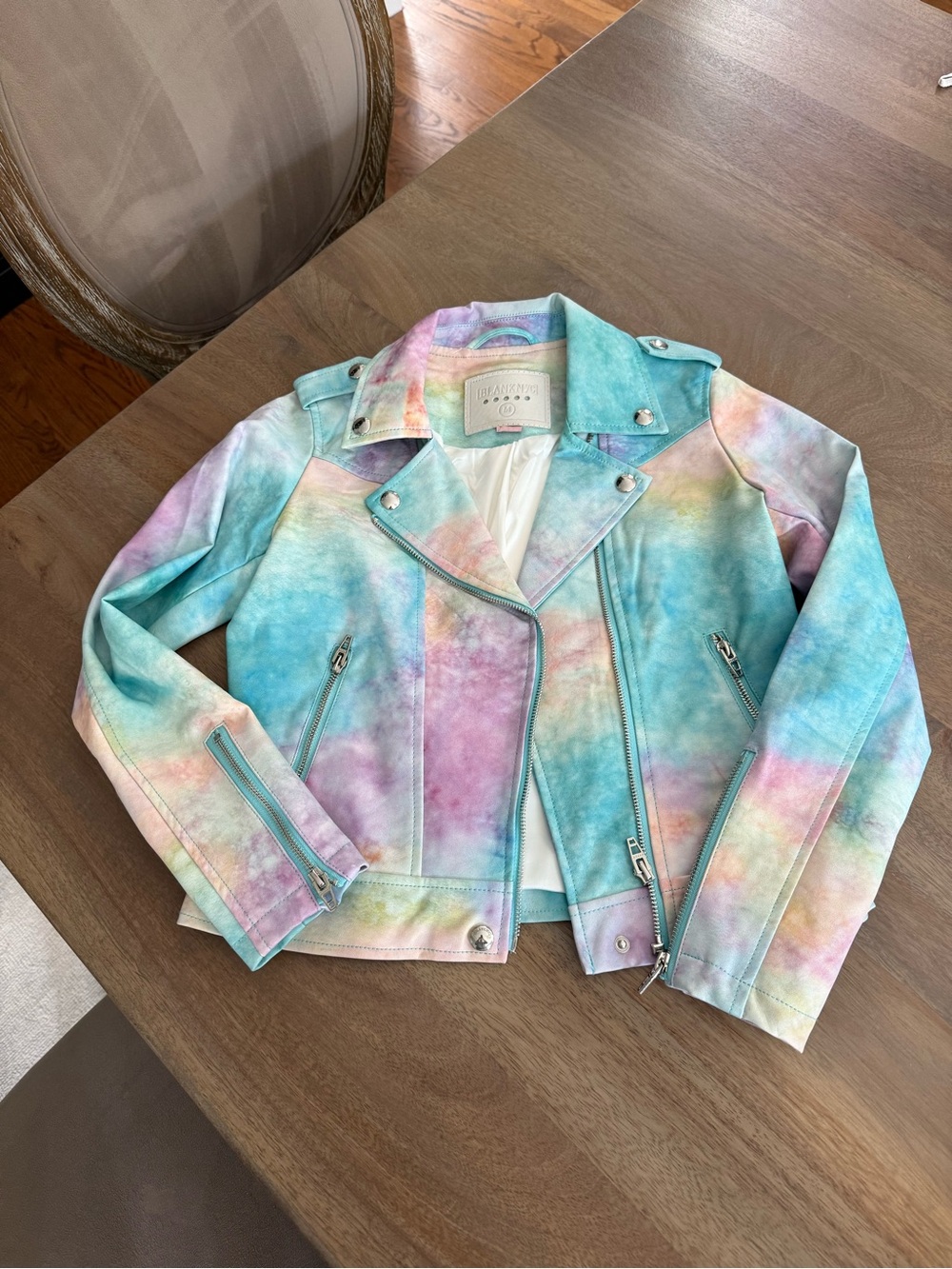 Blank NYC Kids Pastel Tie-Dye Moto Jacket - Aqua, Pink, Lavender